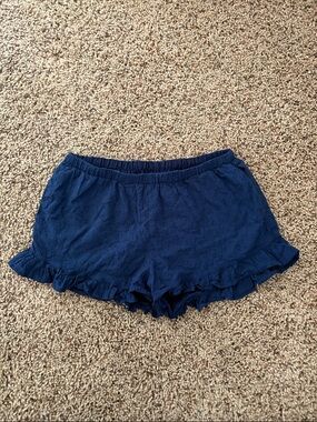 Navy Eyelet Ruffle Hem Women's Shorts